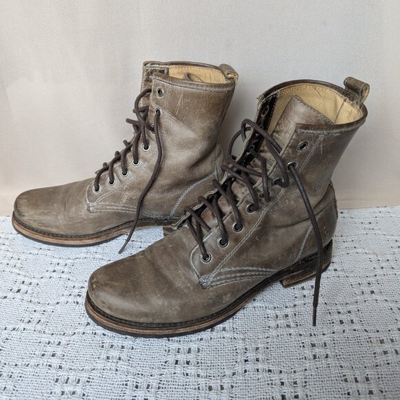 Frye Veronica Combat Women's Leather Ankle Boots Stonewashed Brown Distressed 8B - Picture 3 of 9
